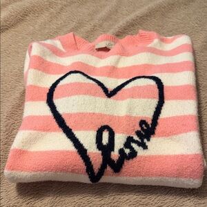LOFT Pink & White Striped Sweater with Navy Heart